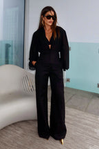 SET BLUSA MANGA LARGA CON TRANSPARENCIA NEGRO