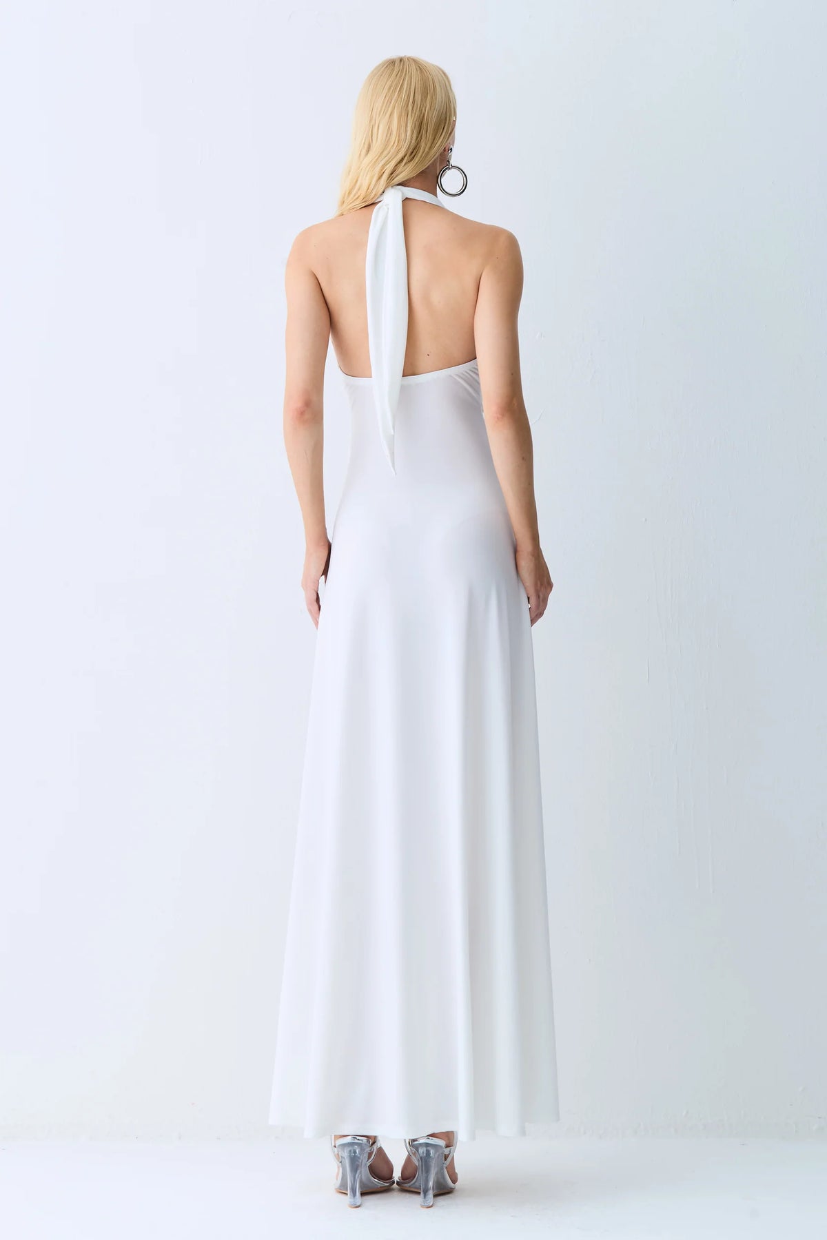 VESTIDO LONGO FRENTE UNICA ABERTURA FRONTAL E AMARRACAO OFF WHITE 11803