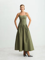 VESTIDO ACINTURADO PREGA SAIA VERDE