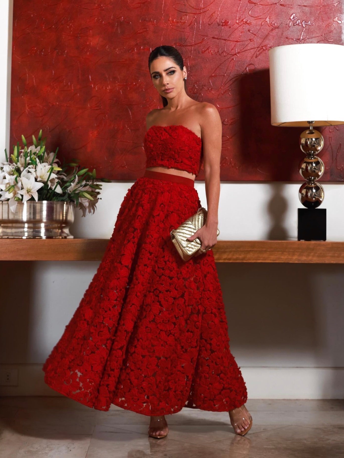 SET FALDA Y TULE TOP ROJO