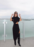 VESTIDO MIDI SOBREPOSICADO FLUIDA NEGRO
