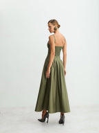 VESTIDO ACINTURADO PREGA SAIA VERDE