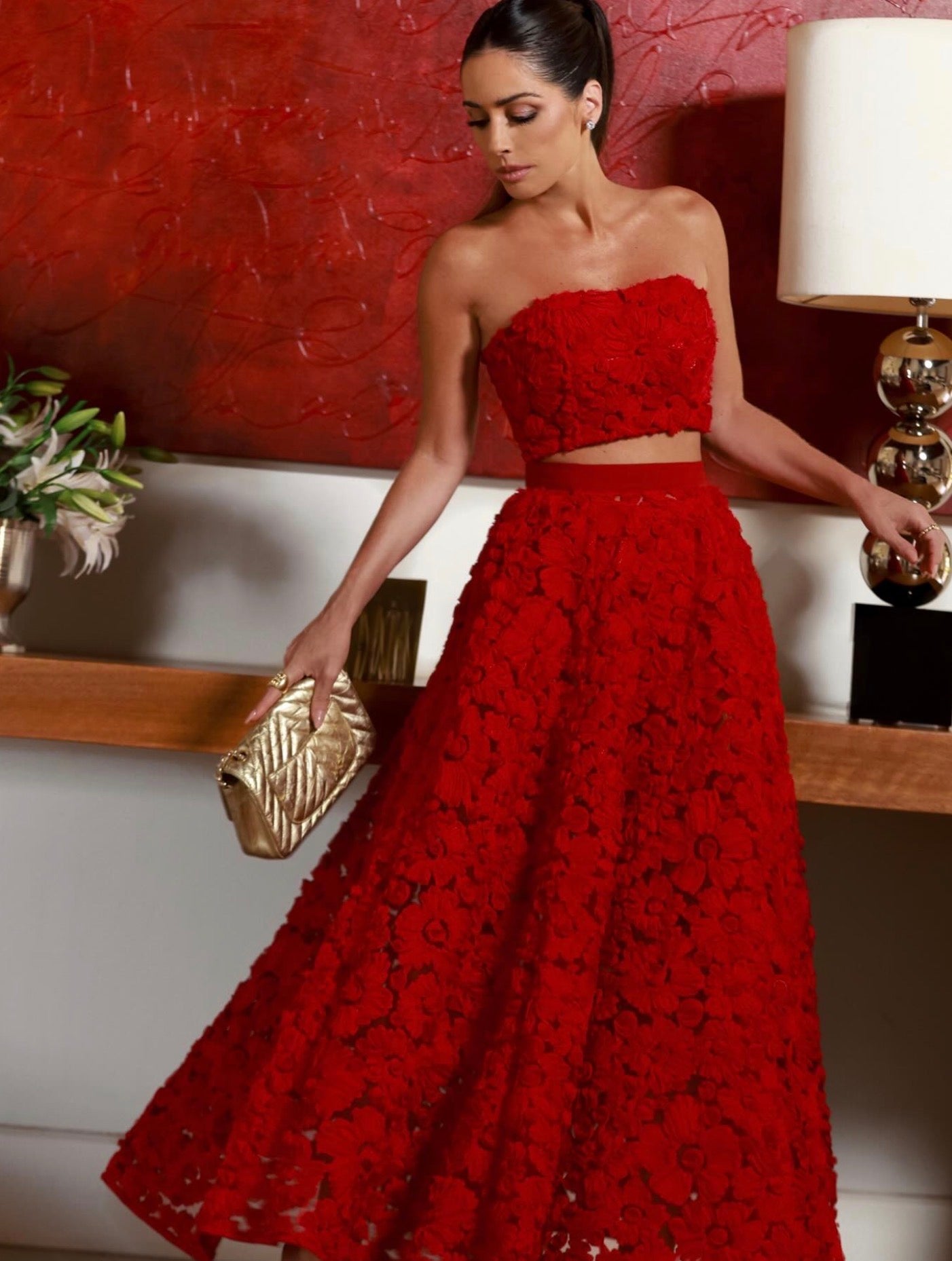 SET FALDA Y TULE TOP ROJO
