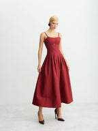 VESTIDO ACINTURADO PREGA SAIA VINO