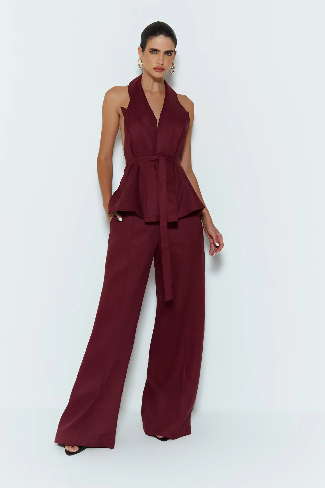 BLUSA COLETE FRENTE UNICA COM FAIXA VINHO