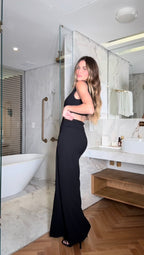 VESTIDO LONGO CON DRAPEADO NEGRO