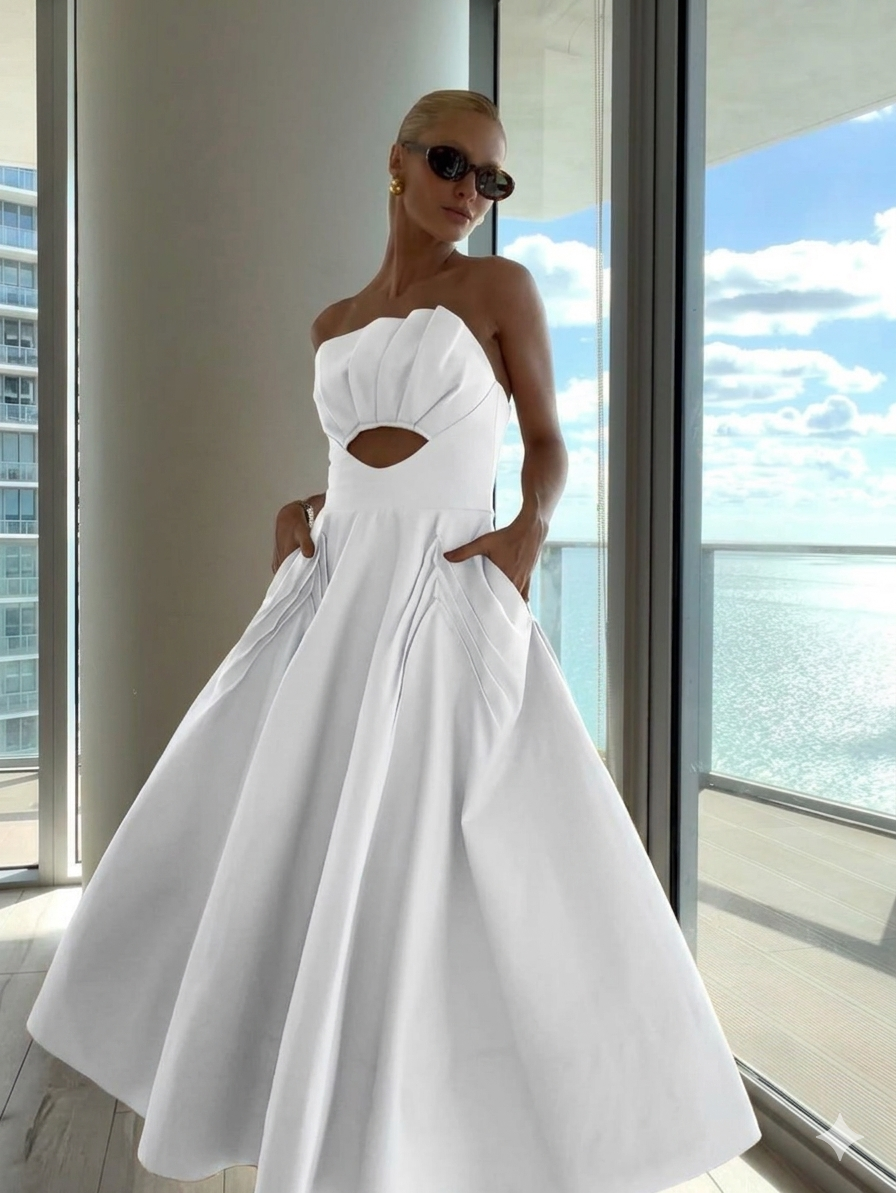 VESTIDO MIDI SOBREPOSICADO ESTRUCTURADA