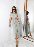 VESTIDO MIDI ABERTURA LATERAL Y COSTAS