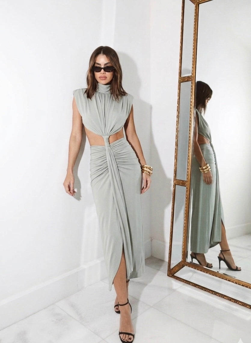 VESTIDO MIDI ABERTURA LATERAL Y COSTAS