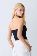 CROPPED TOMARA QUE CAIA BARBATANAS PESPONTADAS E RENDA PRETO 51393